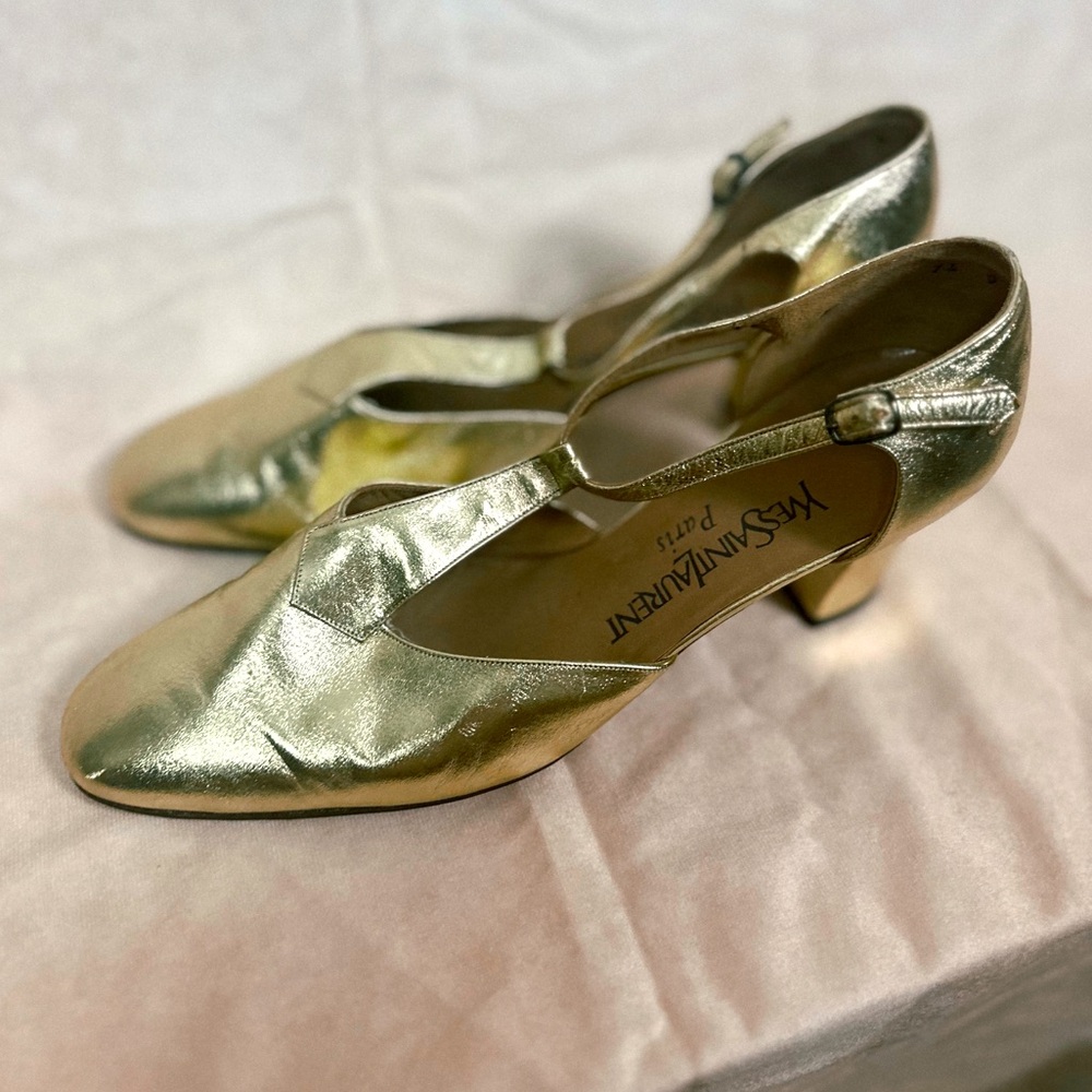Yves Saint Laurent Vintage Gold Heels Shoes Size 9